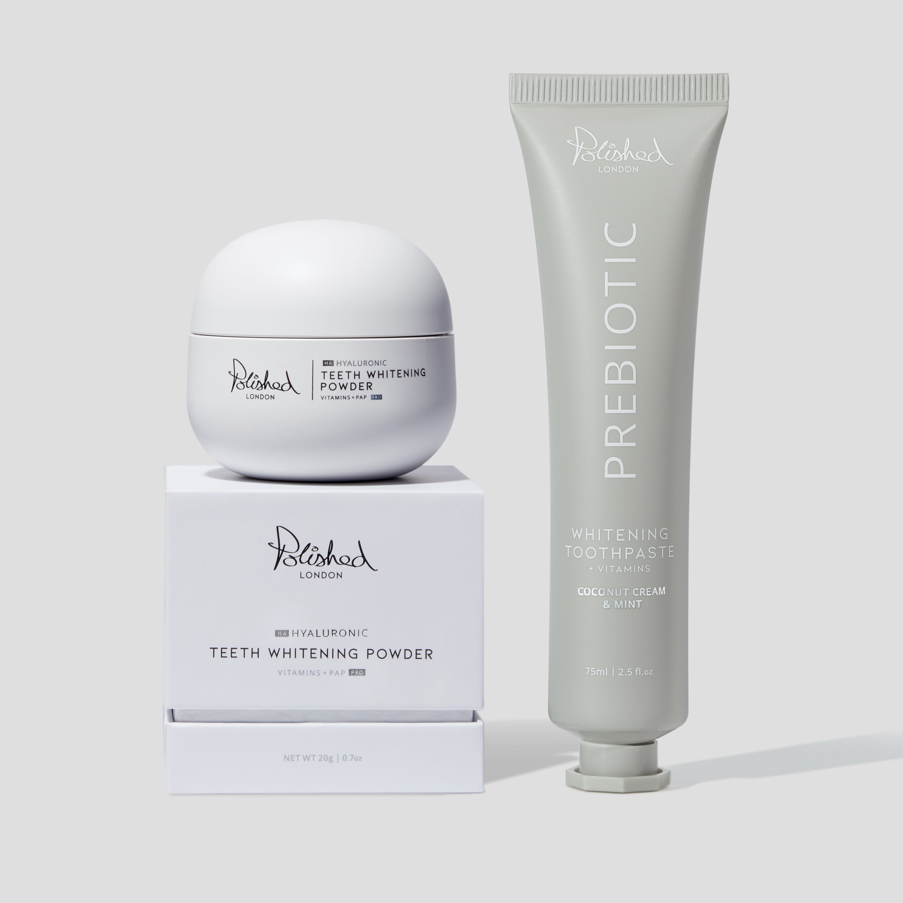 Hyaluronic Teeth Whitening Powder & Prebiotic Toothpaste Bundle