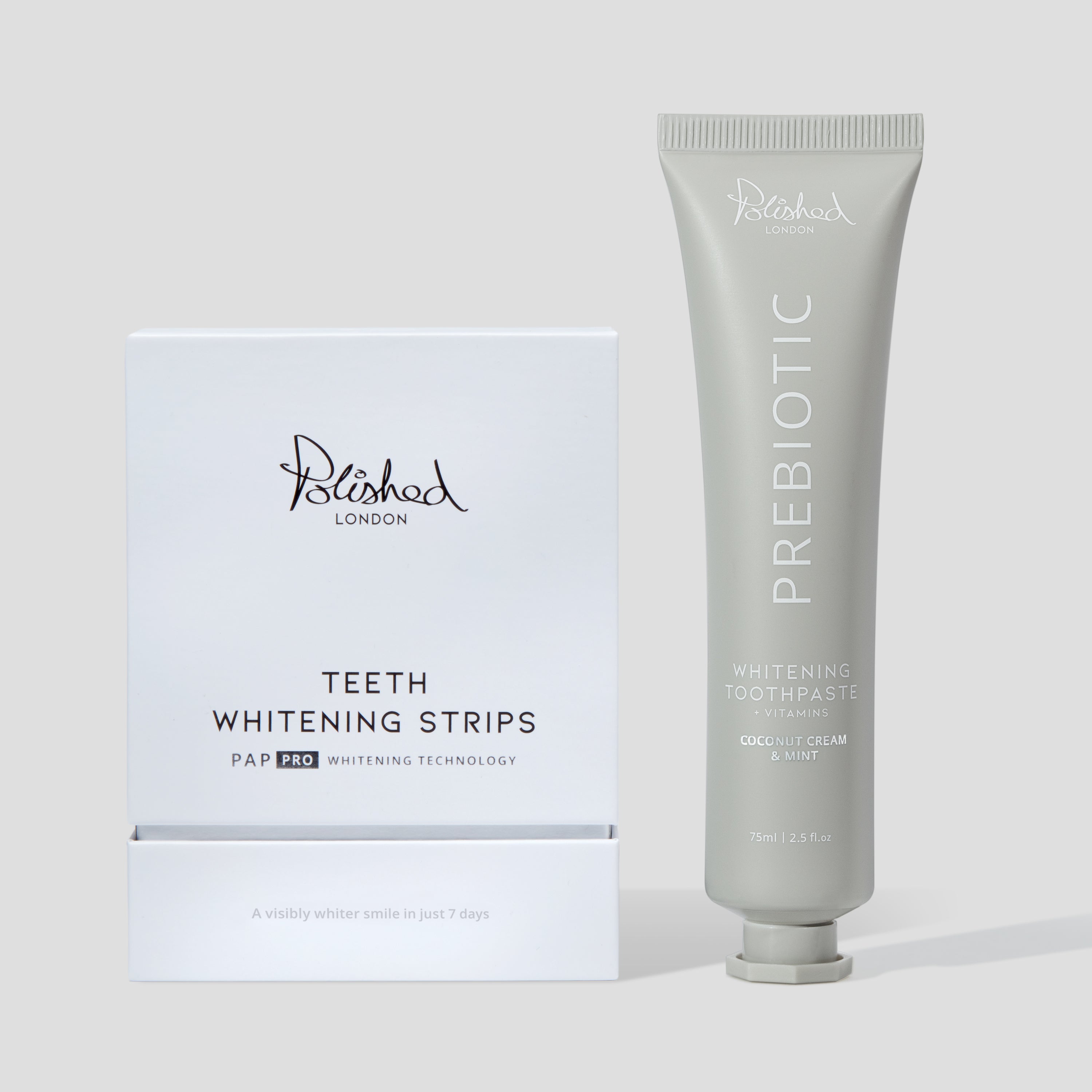 Teeth Whitening Strips & Prebiotic Whitening Toothpaste Coconut Cream Bundle