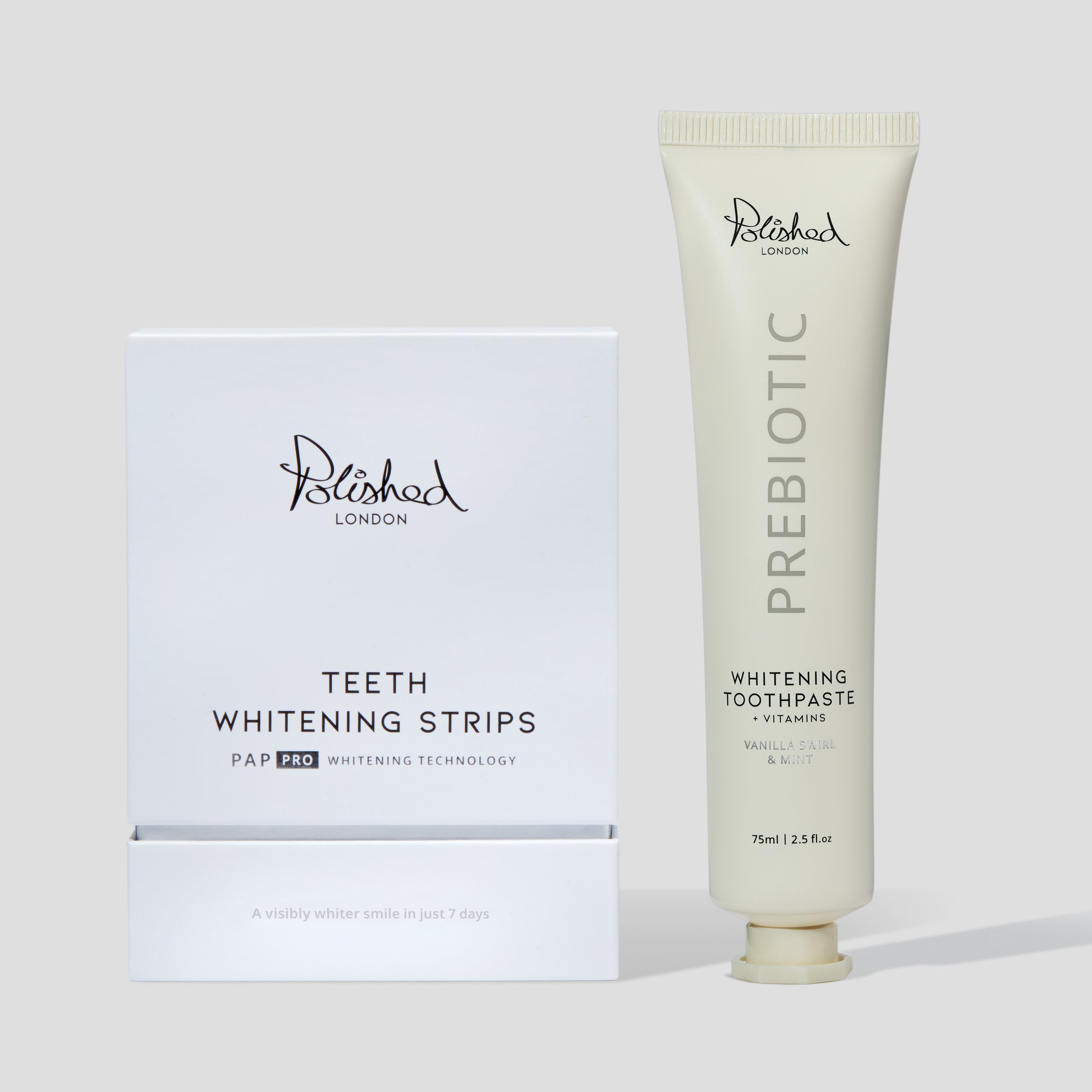 Teeth Whitening Strips & Prebiotic Whitening Toothpaste Vanilla Swirl Bundle