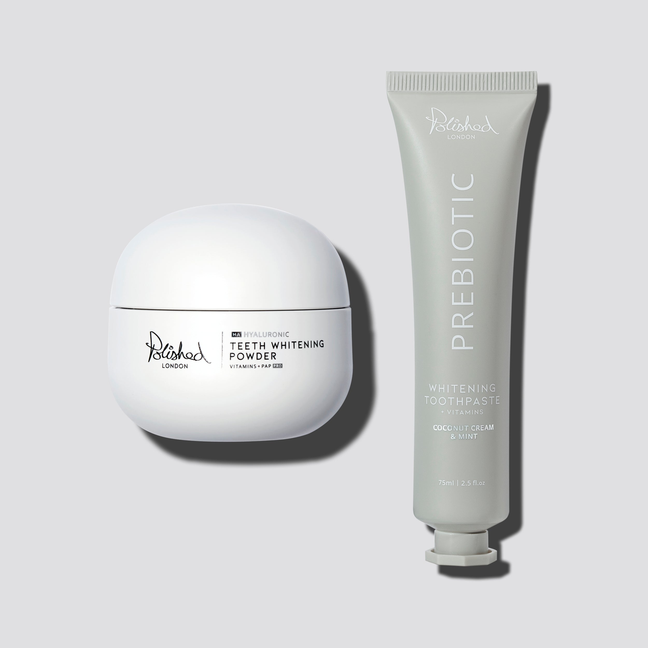 Hyaluronic Teeth Whitening Powder & Prebiotic Whitening Toothpaste Coconut Cream Bundle