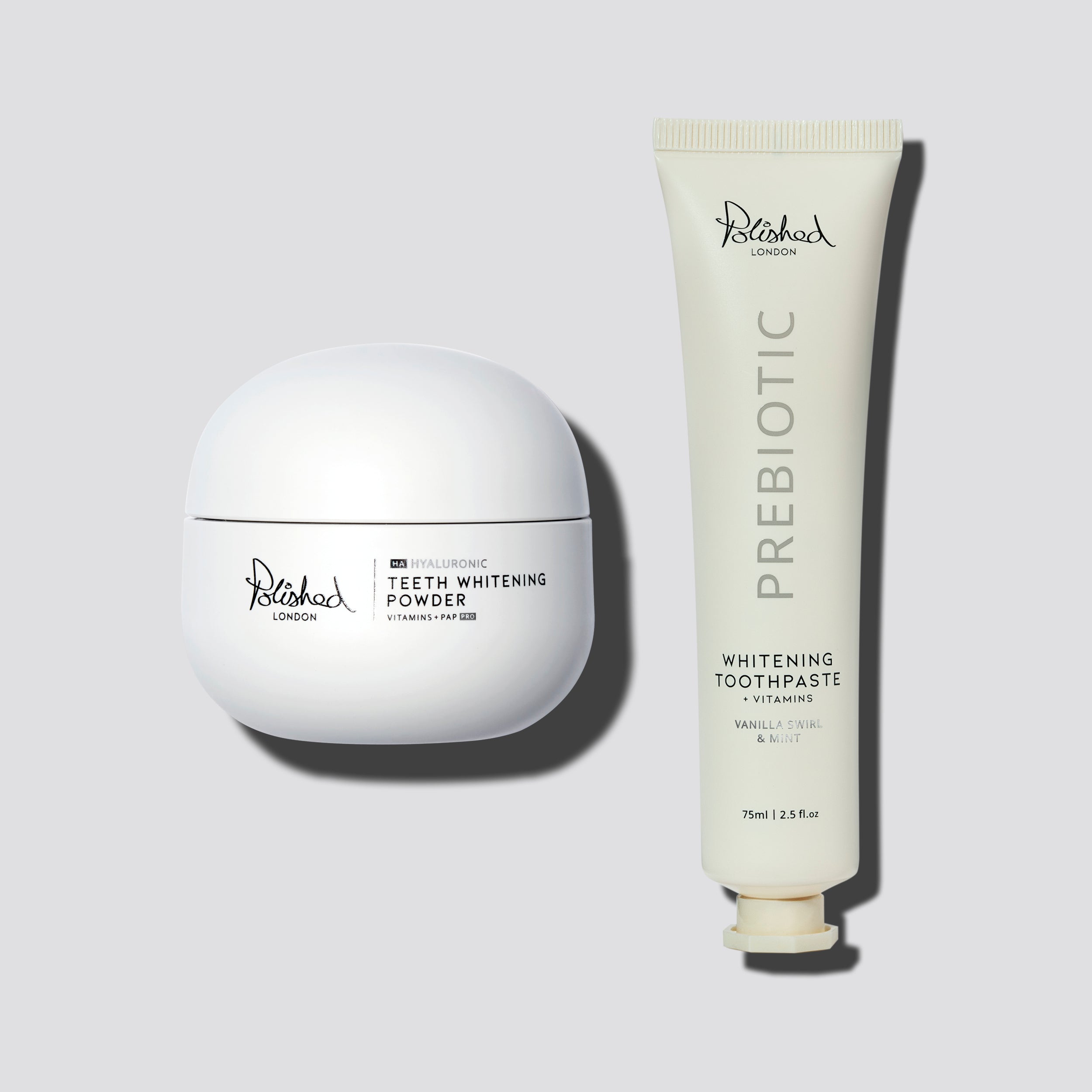 Hyaluronic Teeth Whitening Powder & Prebiotic Whitening Toothpaste Vanilla Swirl Bundle