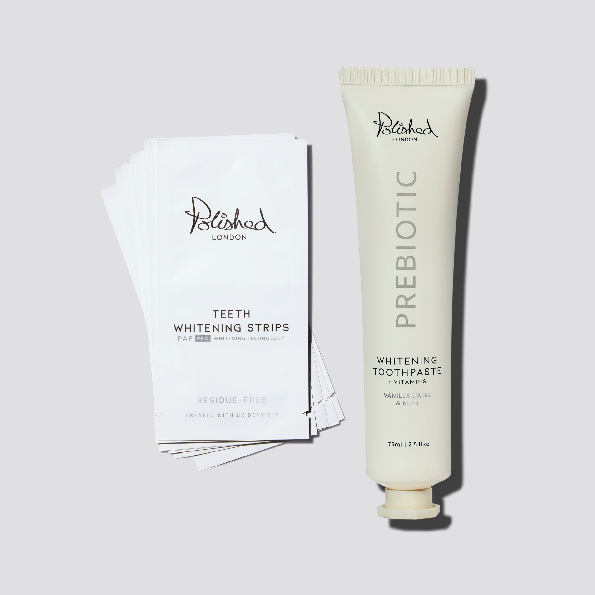 Teeth Whitening Strips & Prebiotic Whitening Toothpaste Vanilla Swirl Bundle