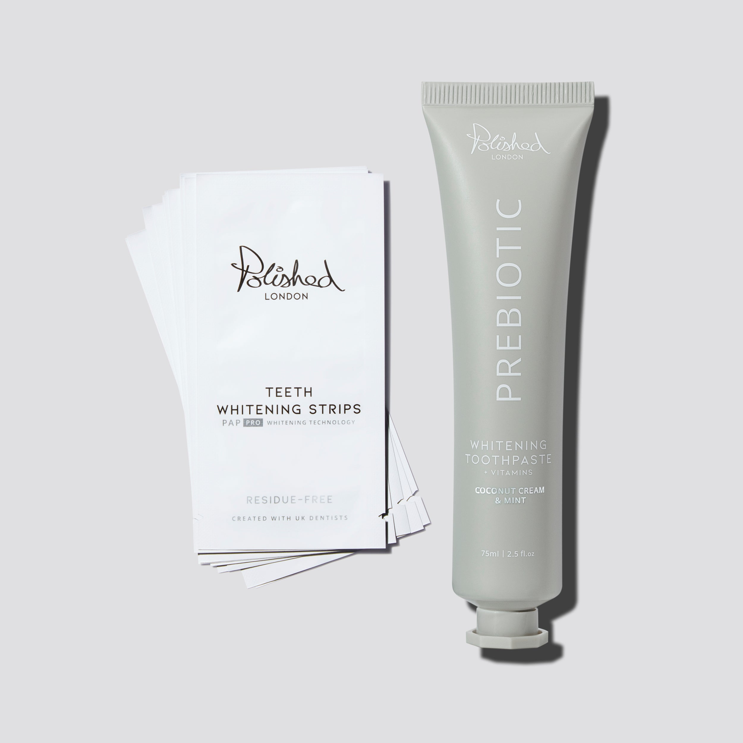 Teeth Whitening Strips & Prebiotic Whitening Toothpaste Coconut Cream Bundle