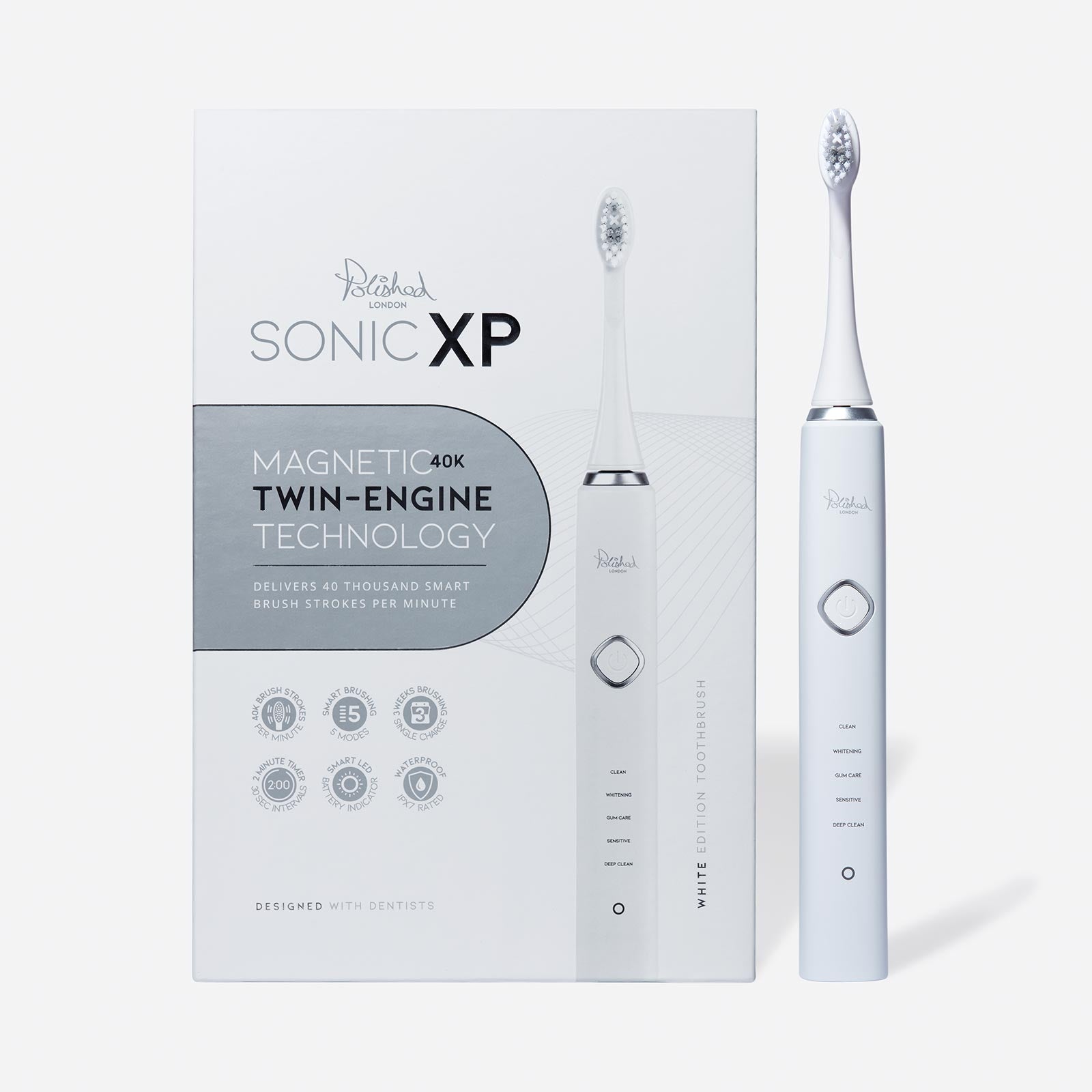 The Polished London white Sonic Toothbrush